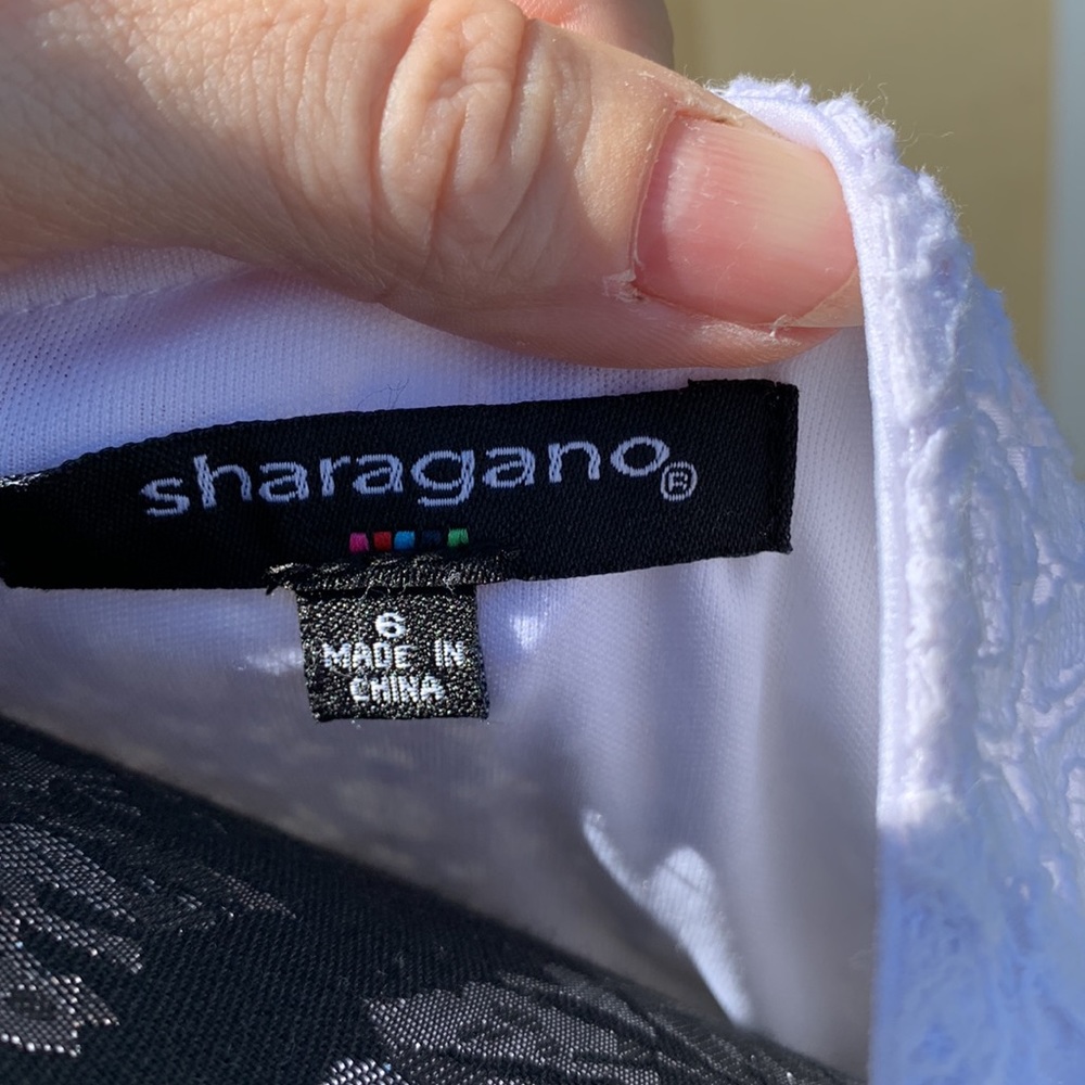 NWOT Sharagano Size 6 white cotton with polyester lining bell sleeve dress - Picture 3 of 5